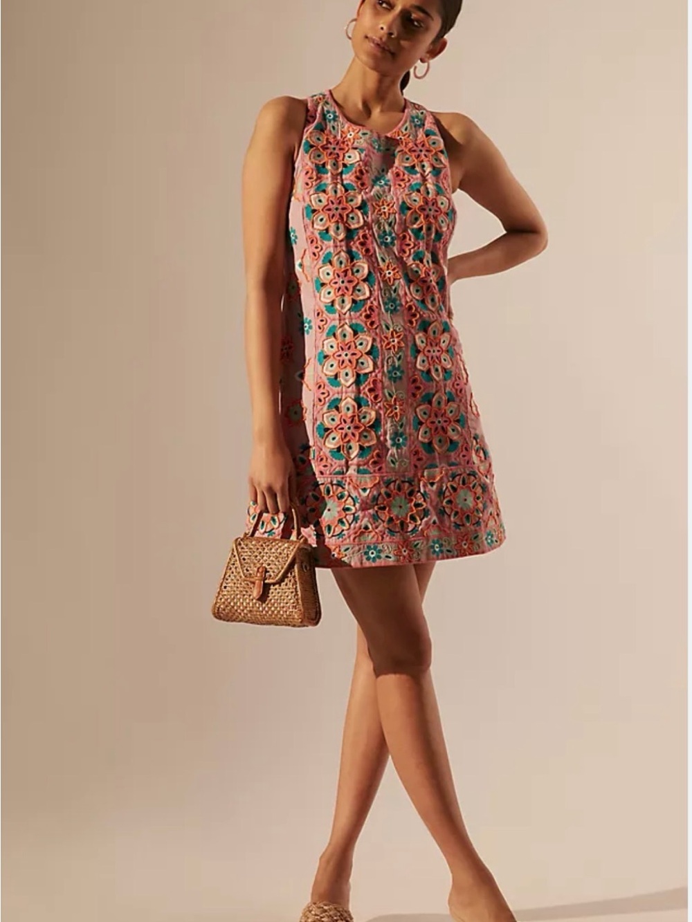 Anthropologie Pink Embroidered Floral Mini Dress - Picture 3 of 3